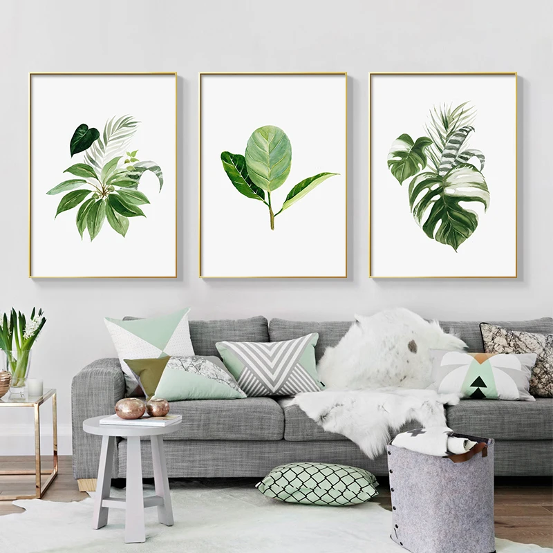 

Scandinavian Green Leaves Wall Art Plant Leaves Canvas Painting Nordic Posters and Prints Modern Minimalism Home Decor Pictures