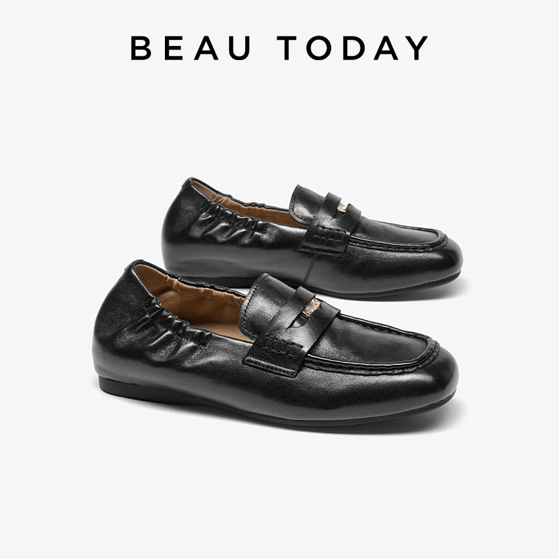 Фото Женские лоферы BEAUTODAY из овчины с круглым носком, однотонные, на швейной подошве, повседневная обувь для улицы, ручная работа, модель 26366 №1
