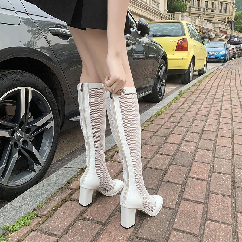 Ladies High Boots Fashion Sexy Mesh High Heels Ladies Platform Boots Breathable Hollow Ladies Boots Heels Botas Femininas