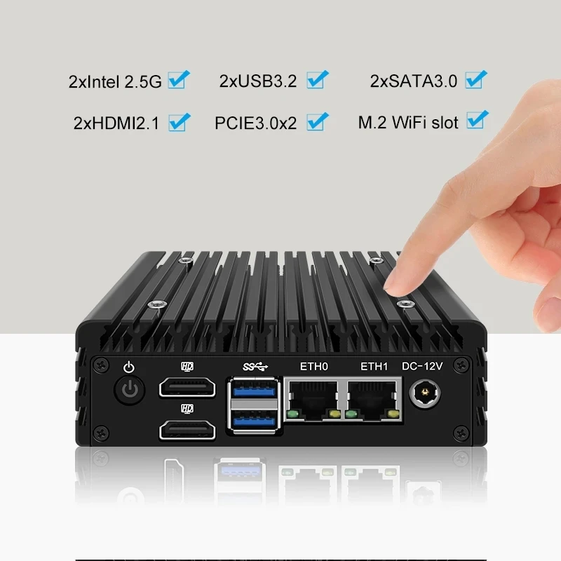 Topton X86 P5 безвентиляторный мини-ПК брандмауэр-роутер 12-го поколения Intel i3-N305 N100 DDR5