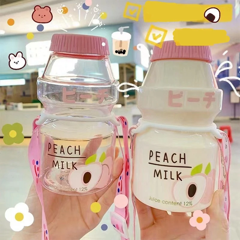 

480ml Cute Transparent Plastic Fruit Water Bottle Portable Leakproof Shape Milk Carton Bottle Water Glass Drink beverage