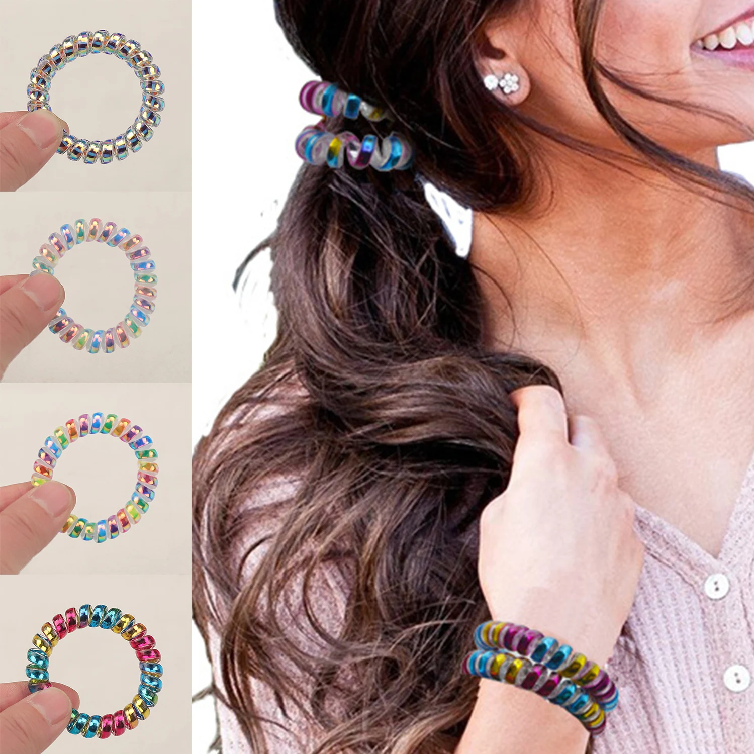 Модный блестящий телефонный шнур резинки для волос спиральные женщин и девочек