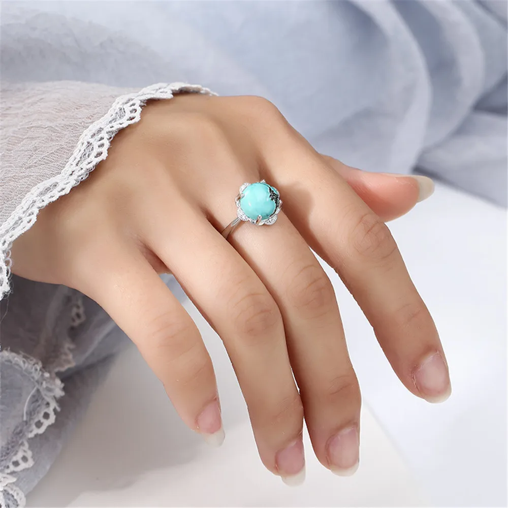 Ring Setting for 10x10mm Round Cabochons Ring Base White Gold Plated 925 Silver Zircon Adjustable Ring Blank RB179S