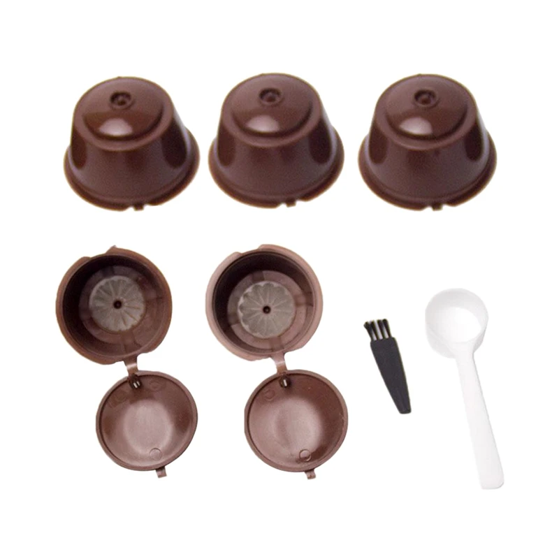 

5pcs Coffee Filter Basket Capsules Reusable Refillable Nescafe Capsule Cup Coffee Machine Cafe Dolce Gusto Capsule Spoon Brush