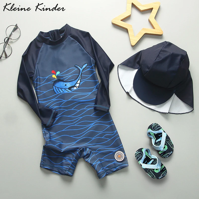 Купи Kids Swimsuit Long Sleeve Boys Swimwear Whale Print UPF50 Sun UV Protection Summer Beach Toddler Baby Children's Bathing Suit за 899 рублей в магазине AliExpress