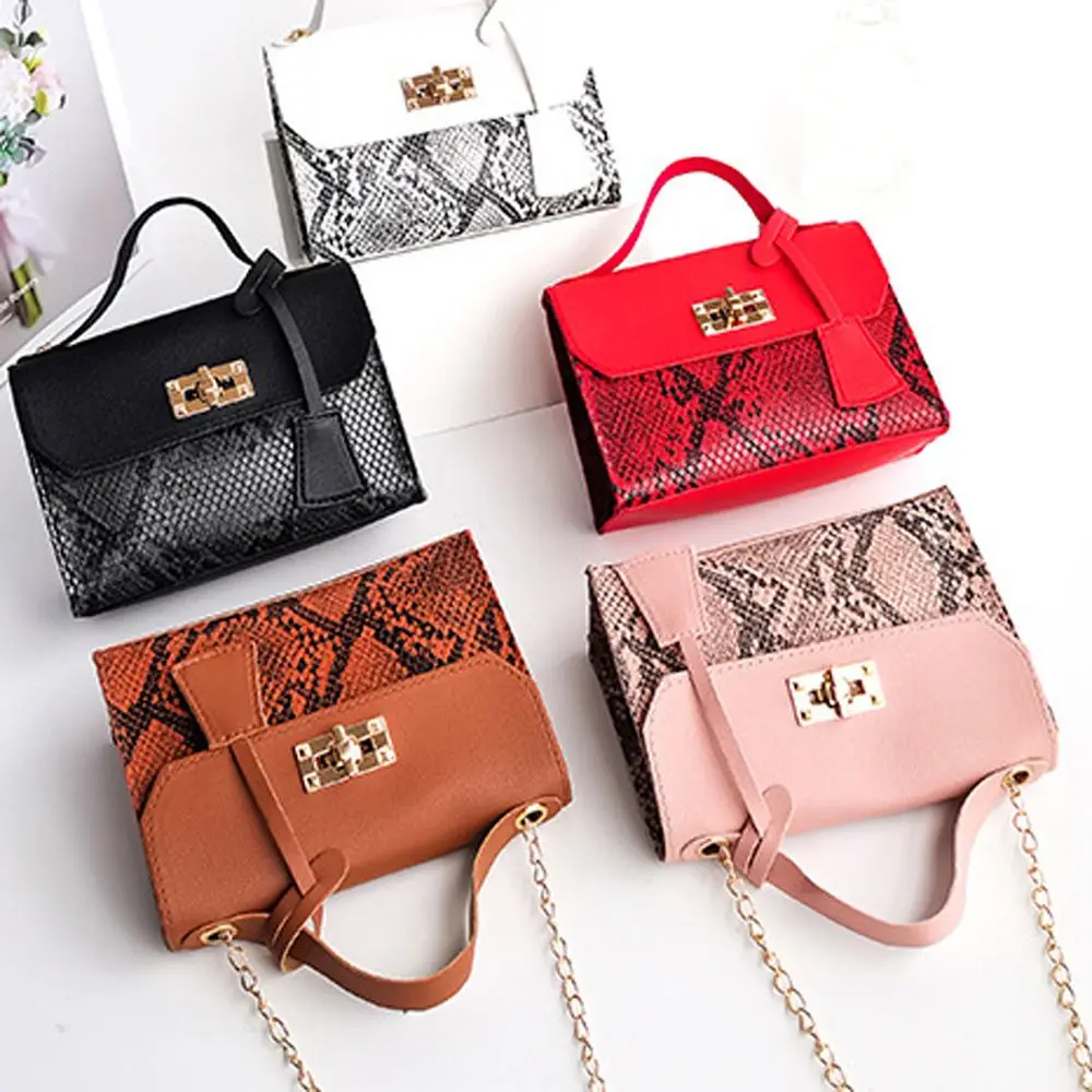 

Vintage Travel Chain Pu Leather Snake Pattern Fashion Square Female Handbag Messenger Bag Korean Style Bag