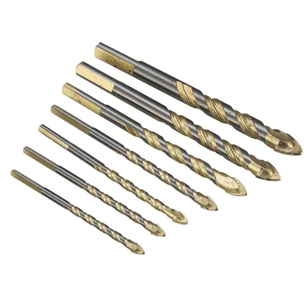 

7Pcs Spiral Drill Bit 3/4/5/6/8/10/12mm Triangular Shank Tungsten Carbide For Porcelain Tile Concrete Brick Glass Drilling Tool