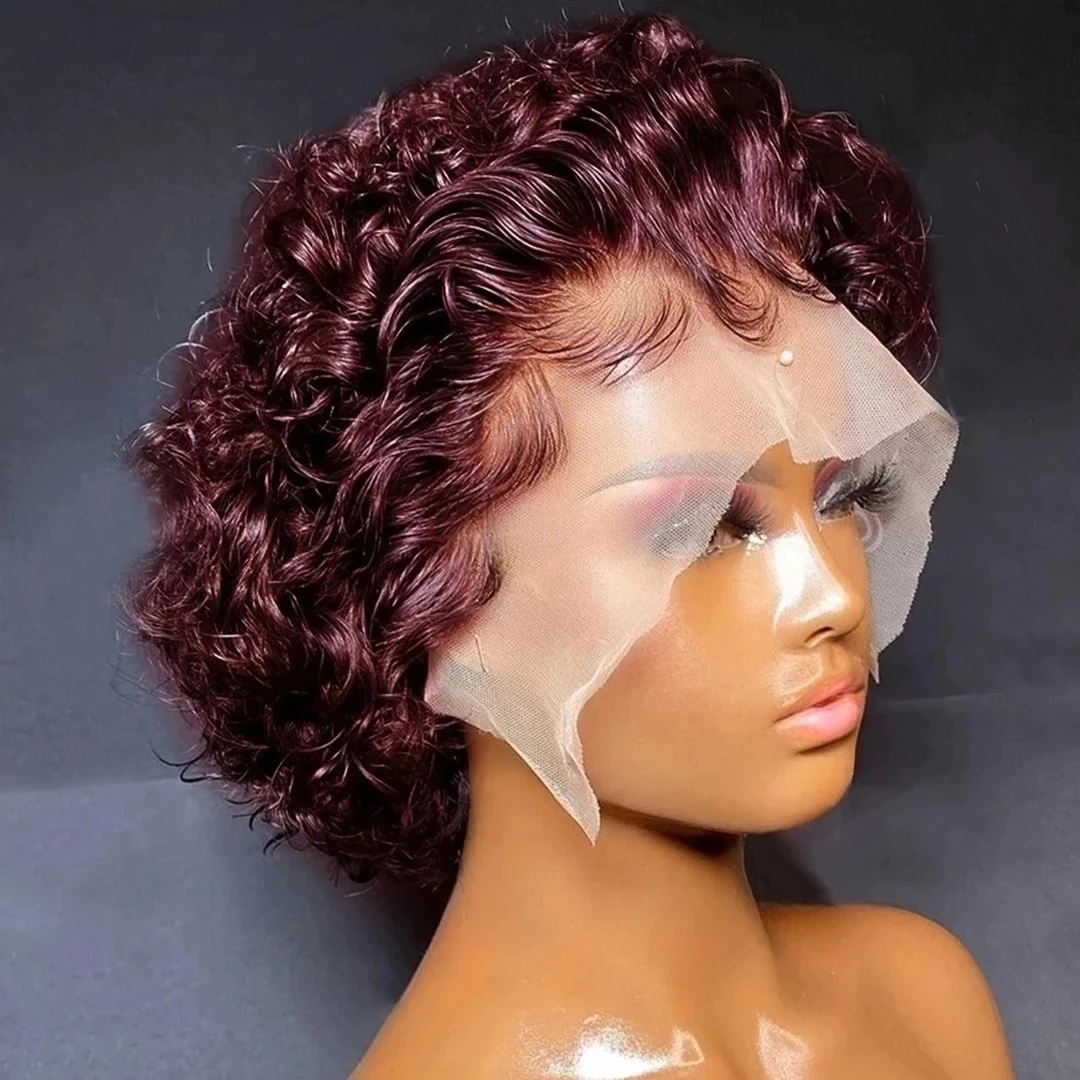 Pixie Cut Wig 99J Color Lace Wig Spring curl Short Bob Human Hair Wig For Black Women Natural Color Blonde 99J  Jarin Hair Remy