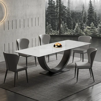 Custom Slate Reception Dining Table and Chairs Modern Minimalist Home Dining Creative Rectangular Table Folded Appearance Origin
