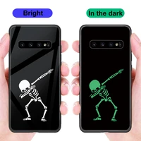 funny skeleton capa for samsung galaxy s22 s21 s20fe ultra s10 s9 plus note 20 10 9 ultra plus lite luminous tempered glass case