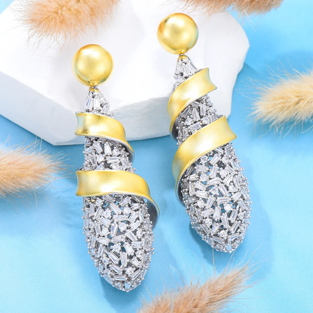

Jimbora New Luxury Trendy Long Drop Earring For Girlfriend Mom Gifts Jewelry Accessories High Quality Scalloped Ginkgo Biloba