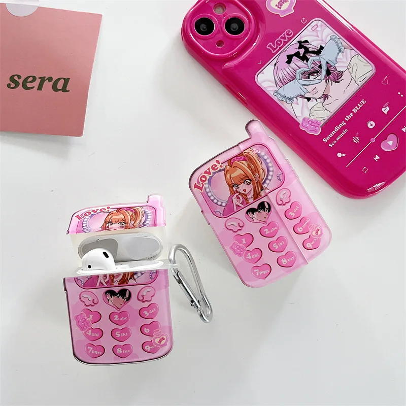

Mini Phone Anime Girl Pink Case for Apple AirPods 1 2 3 Pro Cases Cover IPhone Bluetooth Earbuds Earphone Air Pod Pods Case