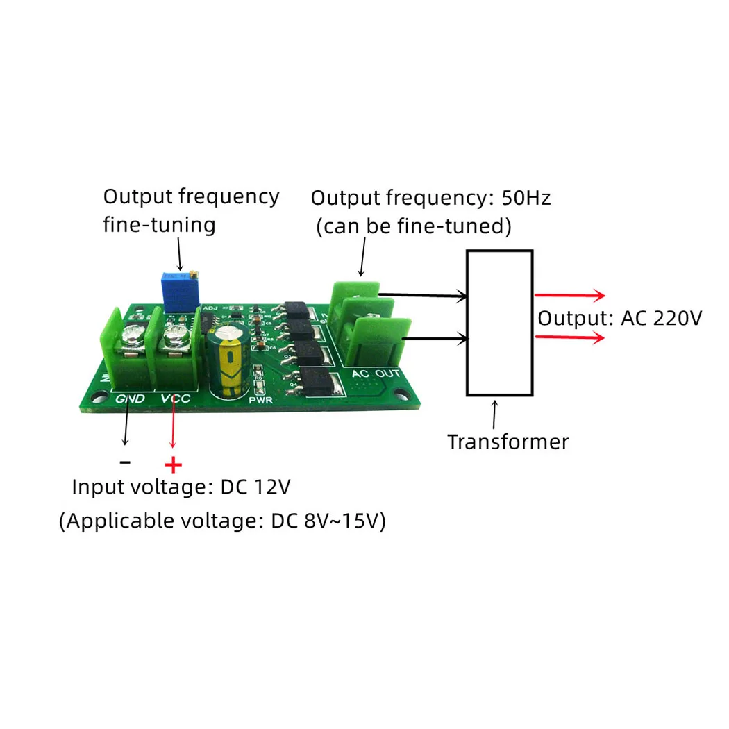 

5X 200W DC 12V to AC 12V Inverter 50Hz Square Wave Signal Generator Module 12W AC 12V to 220V Power Transformer