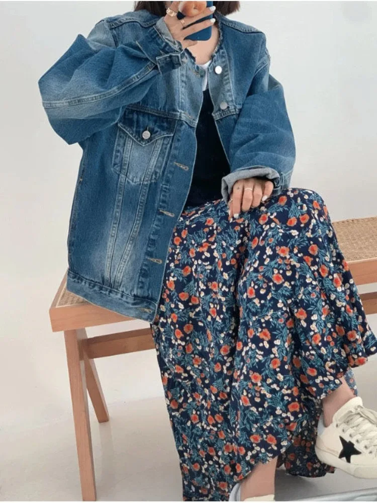 Юбка женская трапециевидная с принтом модная длинная свободная юбка завышенной