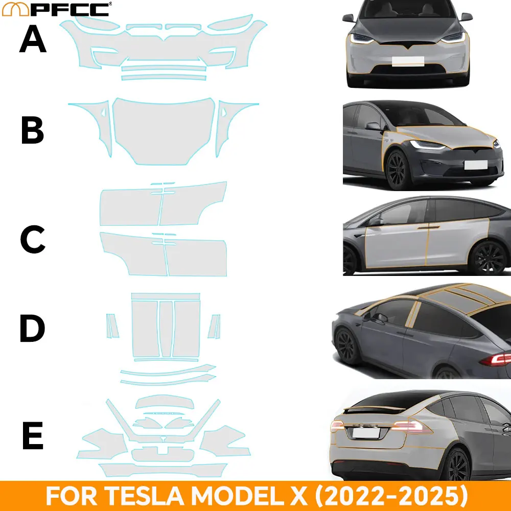 Фото Защитная пленка из ТПУ для бампера автомобиля Tesla Model X 2022-2025: прозрачная, устойчивая к царапинам, комплект наклеек-декалей PPF №2