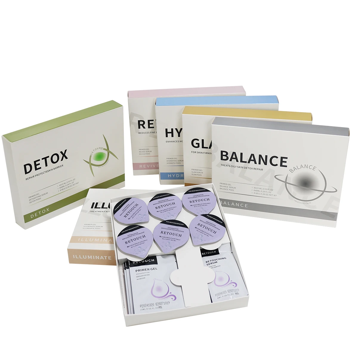 Glam Revive Hydrate Detox Осветляющий комплект Стручки Сыворотка для лица SPA пузырьковой