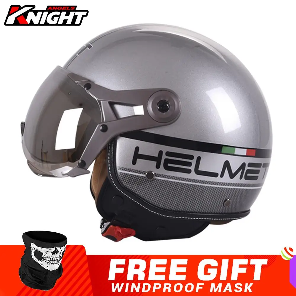 GXT Motorcycle Helmet Casco Moto Retro Half Helmet Anti-fog Reflective Lens Capacete De Moto Motorbike Racing Helmet Leather
