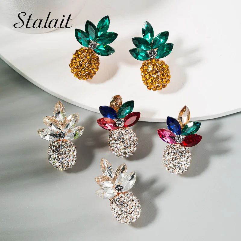 

Korean Alloy Inlaid Color Rhinestone Pineapple Earrings Fashionmonger Summer Fresh All-match Fruit Earrings For Women Jewelry