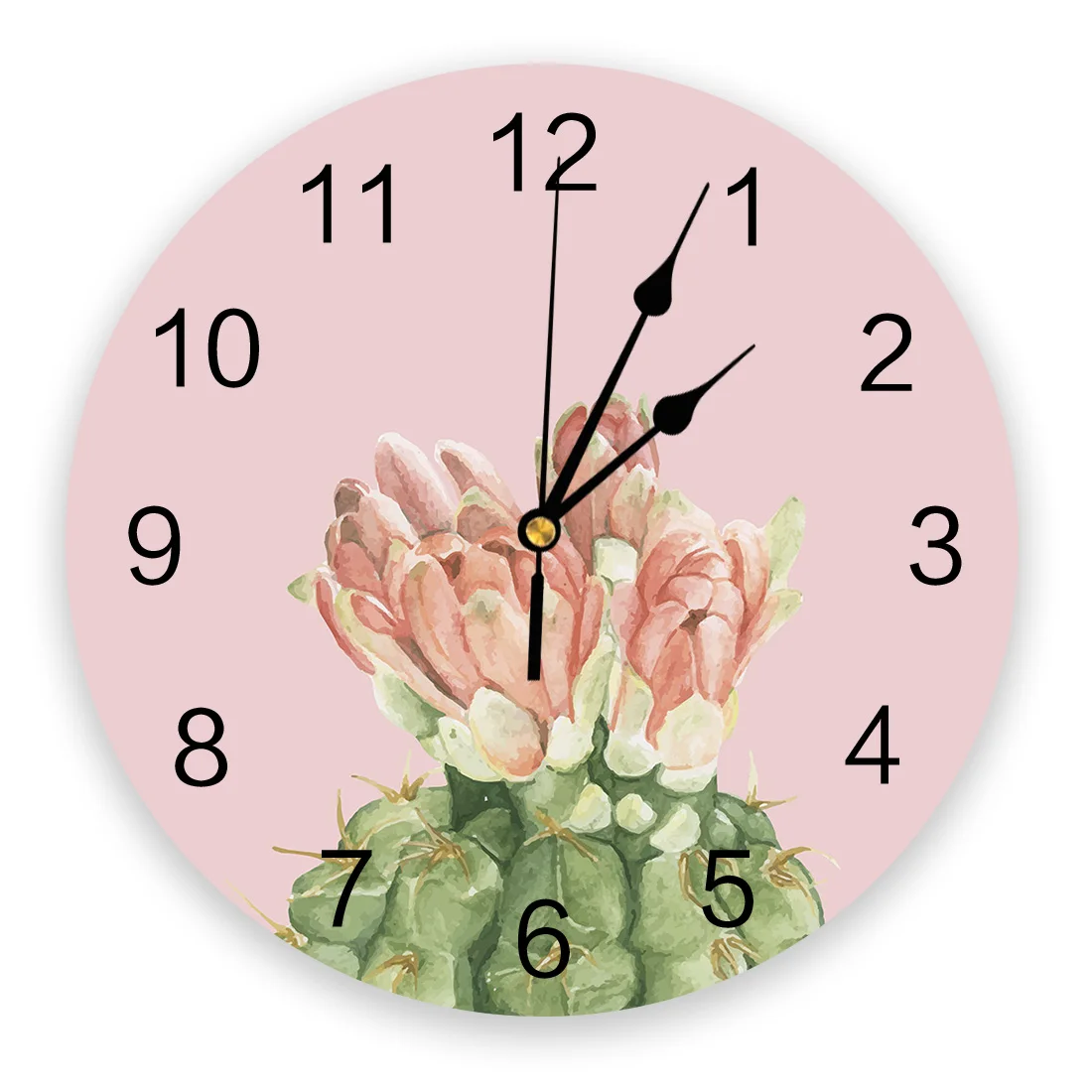 

Flower Succulent Cactus PVC Wall Clocks for Living Room Bedroom Fashion Printed Hanging Watch for Office Cafe Home Silent Clock