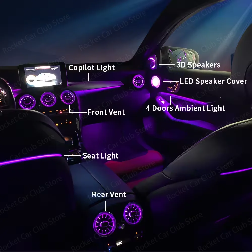 Фото 64-цветное окружающее освещение для Mercedes Benz W205 GLC Coupe C43 C63s Автомобильная светодиодная турбина Вентиляционные отверстия Крышка динамика Декоративная лампа Аксессуар №2