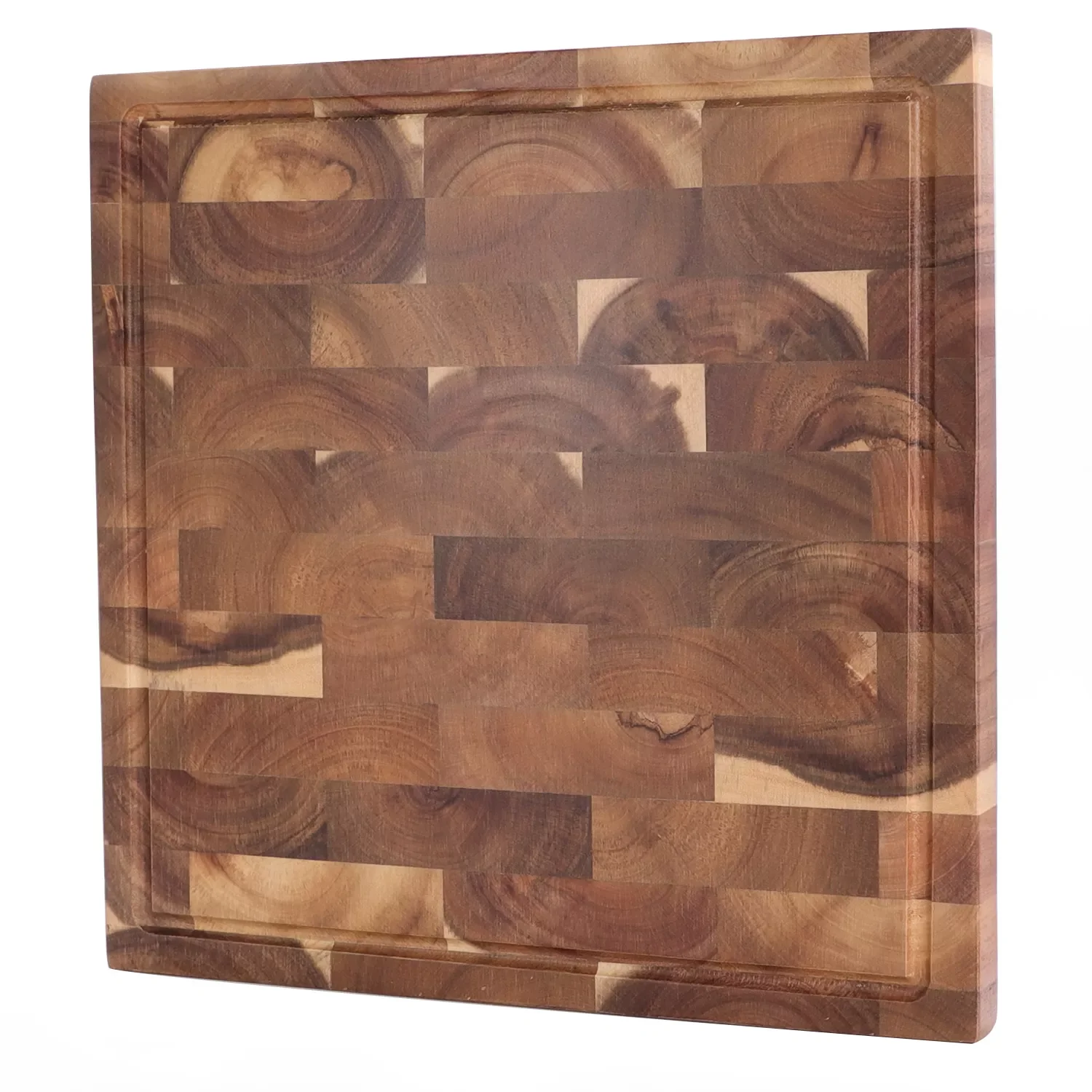 

Professional Square End Grain Cutting Board, Premium Serving Vegetables Meat Kitchen Chopping Butcher Block, Acacia Wood 13.5“