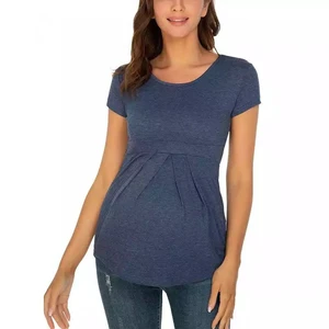 2022 Women Pregnant Elegant Ladies Top Pregnancy Pleat Short Sleeve T-Shirts Maternity Clothes Tees Summer Women Clothing