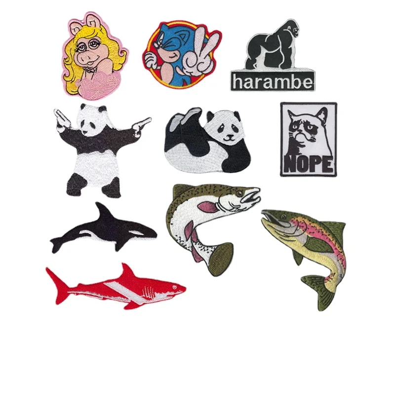 Creative Armed Panda Patches Pig Head Girl Bust Embroidered 