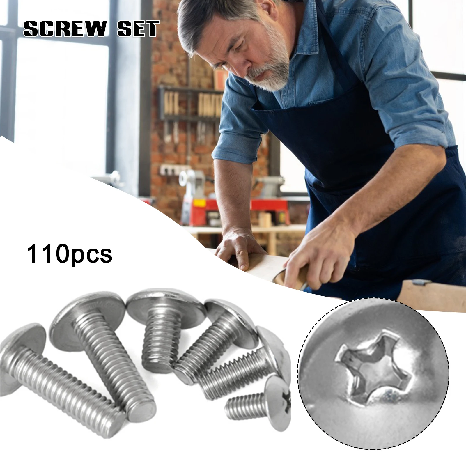 

HOT 110Pcs #1/4-20*1/2 5/8 5/16 Screw Set Unc Cross Pan Head Nut Flat Washer Anchors Screw License Plate Screws Deck Screws