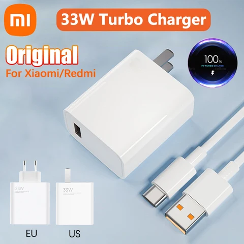 Быстрое зарядное устройство Xiaomi, оригинальное зарядное устройство 33 Вт с турбозарядкой для телефона Mi 11 Lite 5G NE 10 Redmi Note 13 12 POCO X5 M4 Pro Pad 6