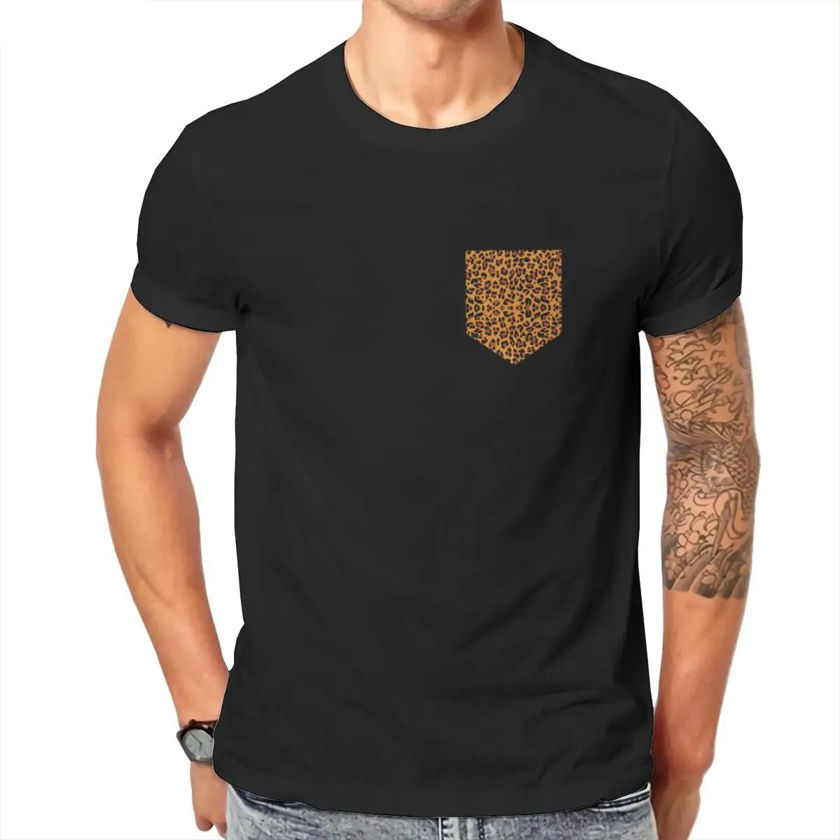 

Wholesale Leopard breast pocket T Shirt leopard pattern fur Unisex Jersey T-Shirt Oversized Short Sleeve New 90s Tees 101644