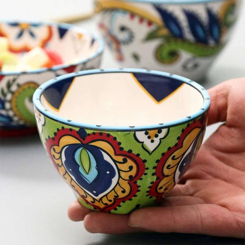 Керамическая миска европейская Бытовая для риса маленькая супа сетчатая красная