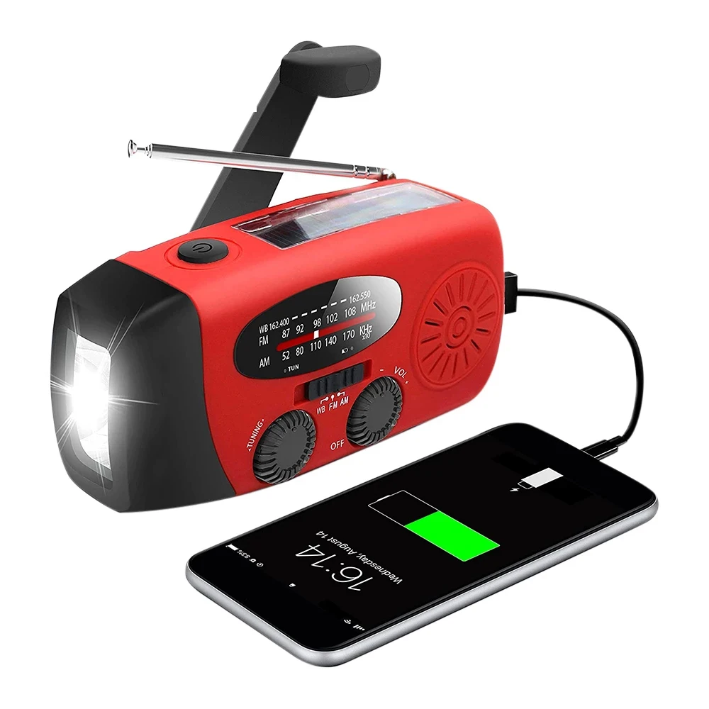 

2022 Hot 2000mAh Solar Hand Crank Radio Mini Portable AM/FM Weather Solar Radio With 1W Flashlight SOS Alarm Emergency Powerbank
