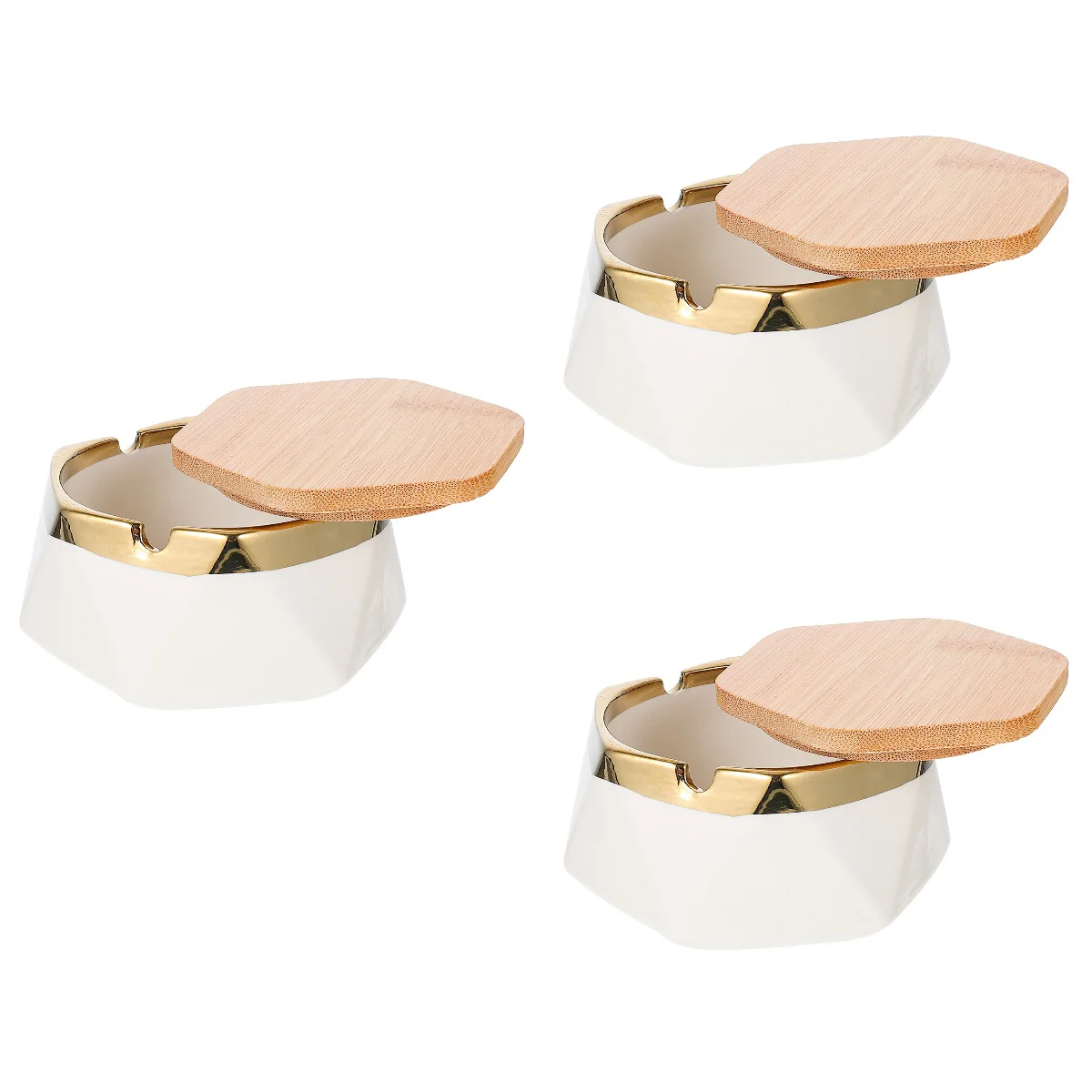 

3 pcs Chic Ceramic Ashtray with Bamboo Lid Elegant Ashtray Decor with Cover