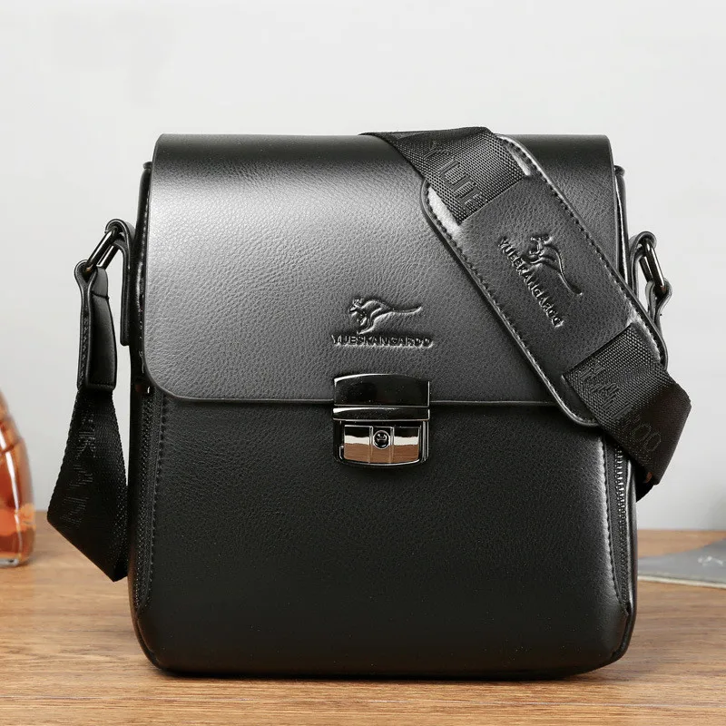 Buckle Leather Men's Shoulder Bag Vertical Strap HandBag Male Luxury Messenger Bag Casual Crossbody For Men