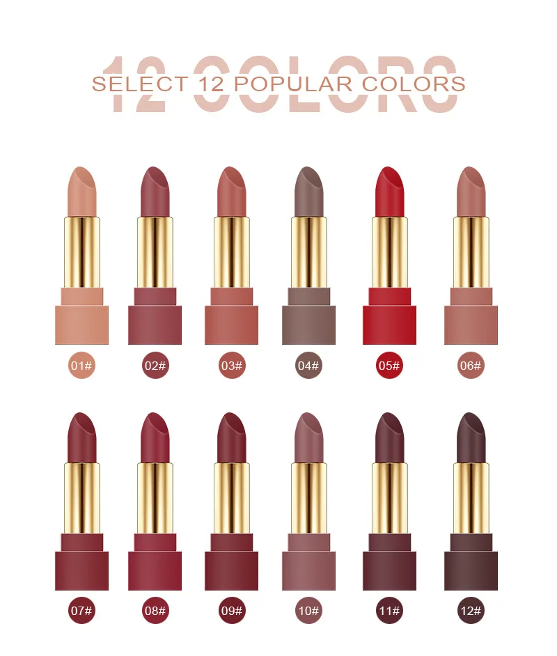 12 цветов/комплект матовая длинная прочная водостойкая Помада Увлажняющий