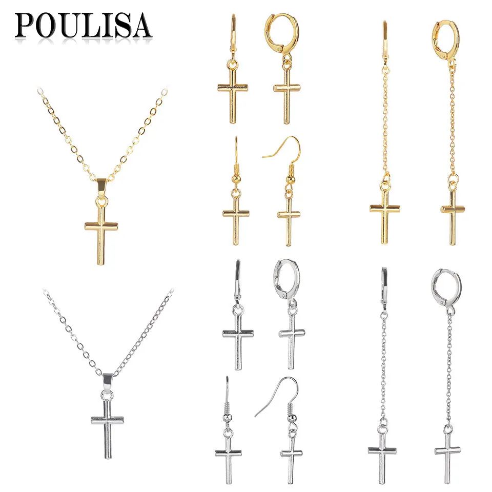 

Poulisa Vintage Cross Pendant Drop Dangle Earrings for Women Party Gift Simple Style Metal Long Earrings Couple Fashion Jewelry