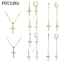 poulisa vintage cross pendant drop dangle earrings for women party gift simple style metal long earrings couple fashion jewelry