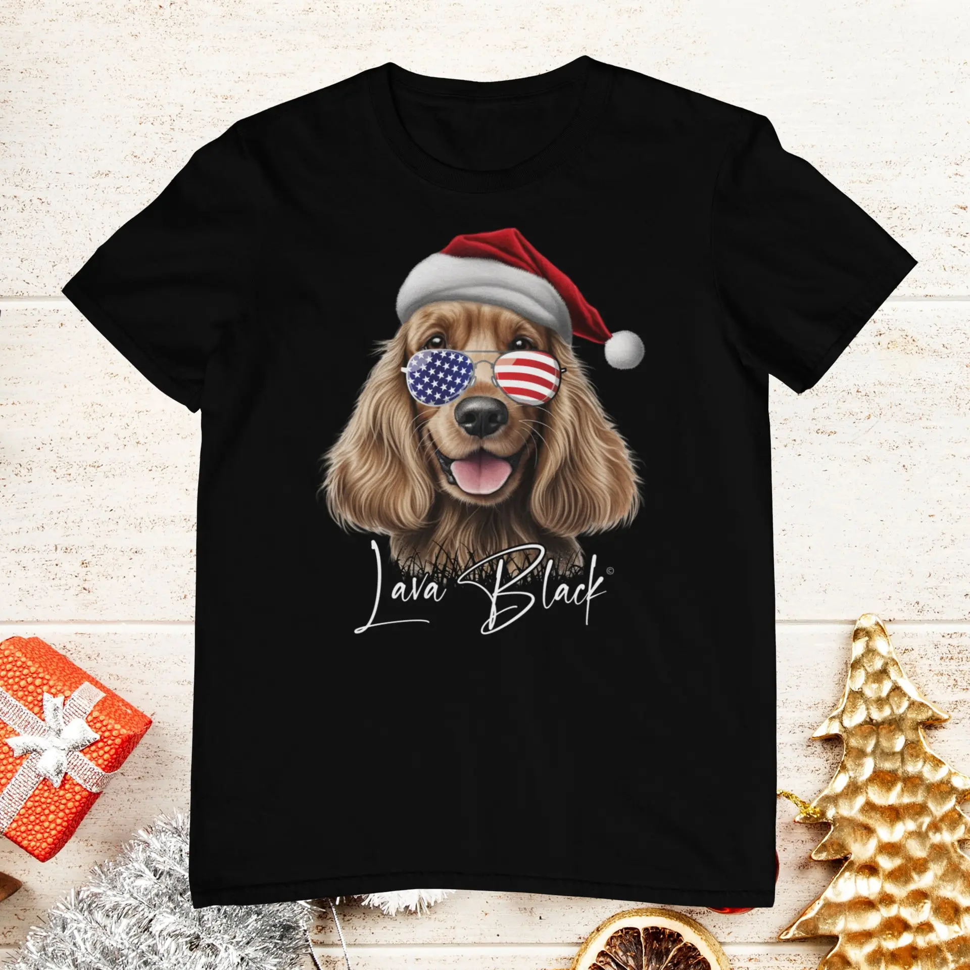 Футболка Nager Shirt Cocker Spaniel Hund Santa Claus Mütze в американском стиле Hunde Weihnachts Design Motiv