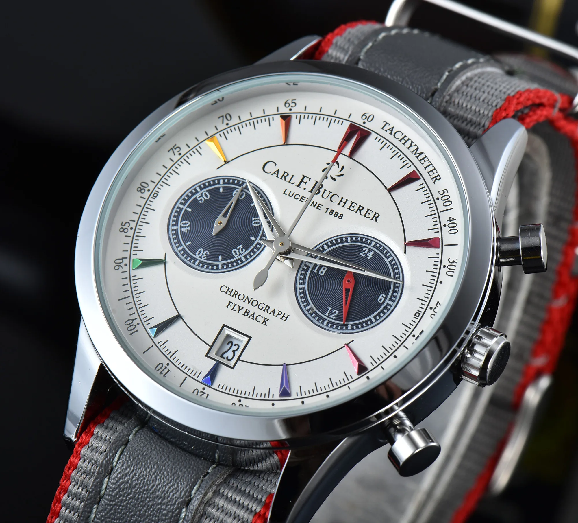 

2022 New Carl F.Bucherer Limited Edition Maliron Series Flyback Chronograph Silver Dial Top Fabric Strap 43mm Quartz Watch