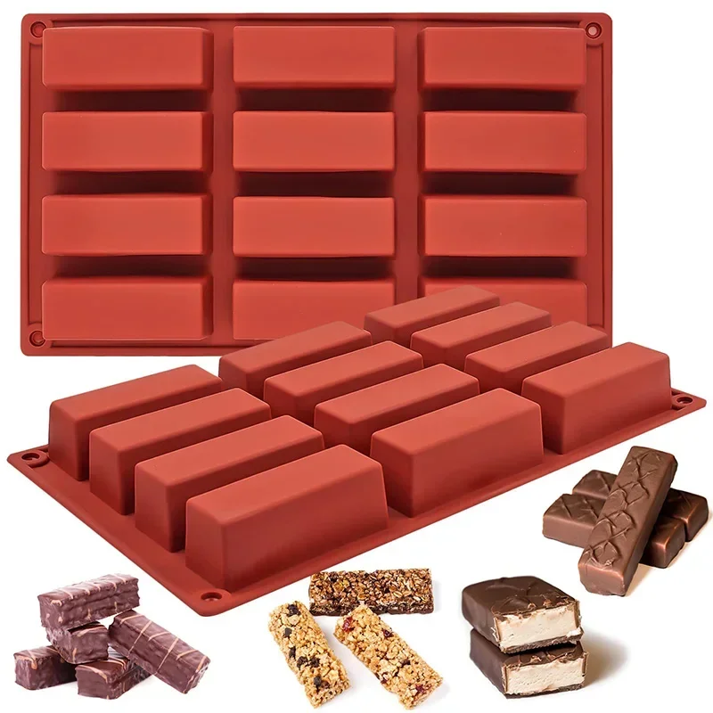 Rectangle Silicone Candy Molds for Baking Energy Bars Chocolate Bar Mold Protein Cornbread Pudding 12-Cavity Butter Mould