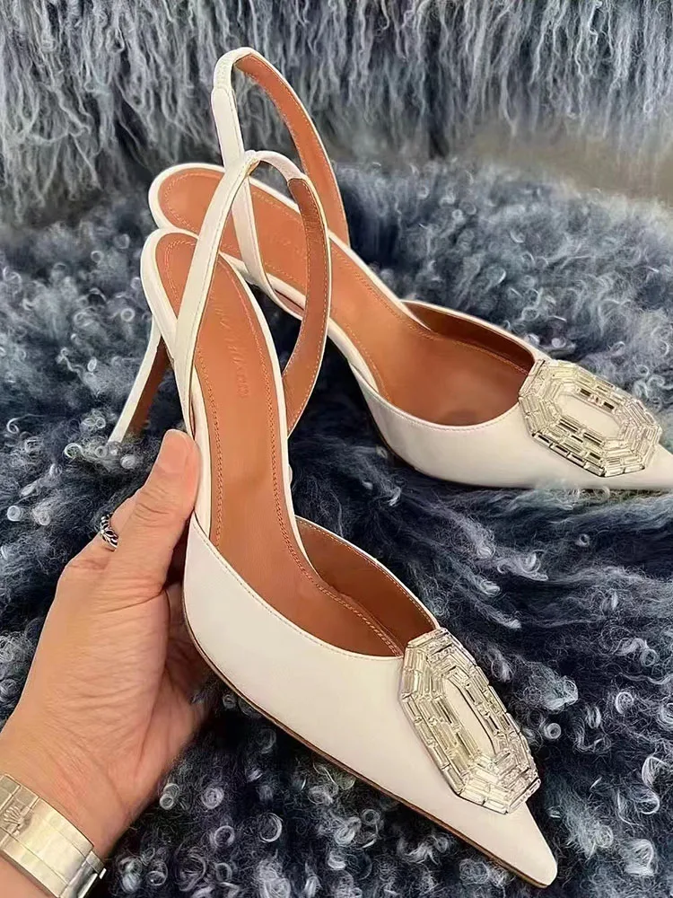 Baotou Sandals Women 2022 New Fairy Silk Rhinestone Single Shoes Pointed Thin Heel 8cm High Heel Shoes Crystal Transparent Shoes