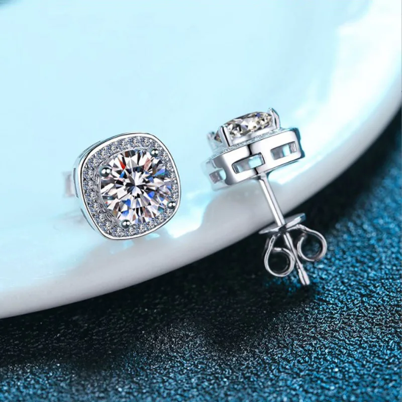 

100% Moissanite Stud Earrings 1-2 Carat Lab Created Diamond Halo Stud Earrings Sterling Silver Diamond Earring For Women Men