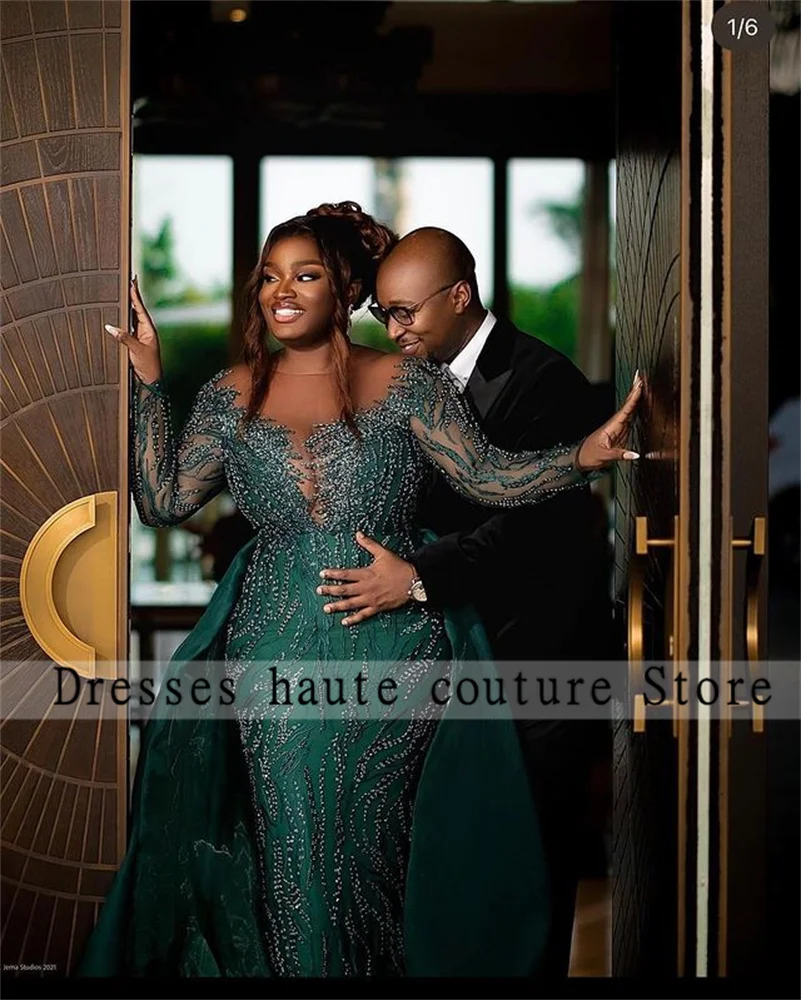 

Aso Ebi Emerald Green Beaded Lace Evening Dresses Elegant 2023 Mermaid African For Women Wedding Party Gowns Vestidos