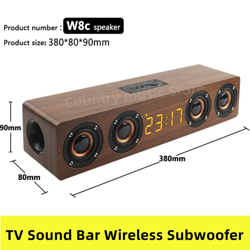 Portable Wooden Bluetooth Speaker Display Clock Computer TV Sound Bar Wireless Subwoofer FM Radio Music Center Echo Wall Boombox