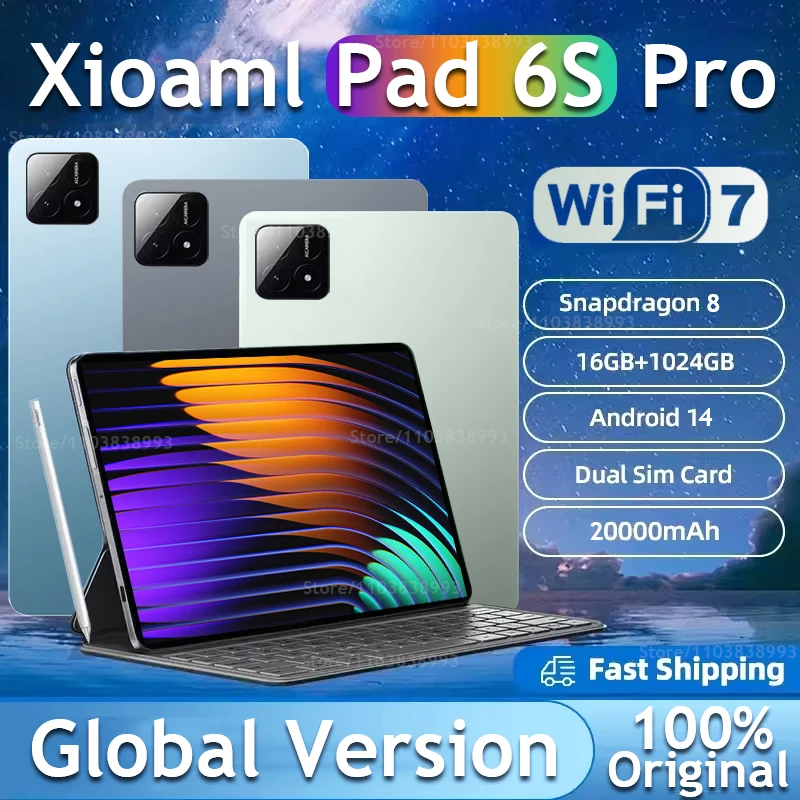 Оригинальный планшет Global Version Pad 6S Pro Android 14 16 ГБ 1 ТБ 2 Snapdragon 8 gen2 10 ядер Планшетный ПК