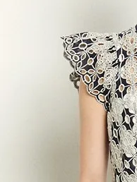 

Women V-Neck Embroidered Hollow Out Flying Sleeves Short Dress
