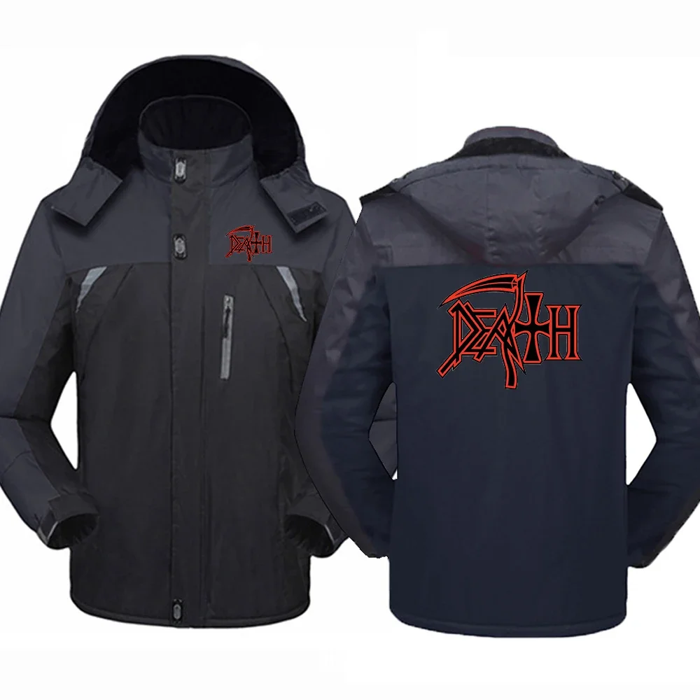 2024 Death Rock Band Heavy Metal Printed Hooded Casual Thickened Patchwork Coat Outdoor Warm Cold Prevention Windbreaker Jacket