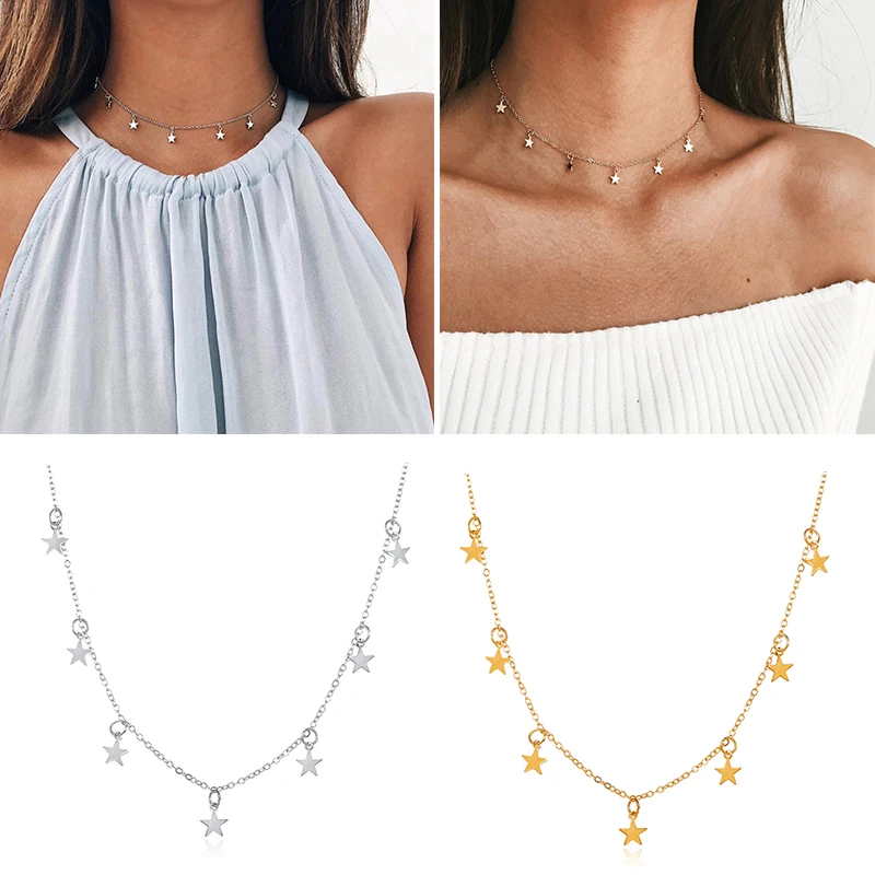 

Women's Five Pointed Star Pendant Stainless Steel Long Clavicle Chain Stylish Alloy Necklace Classic Jewelry Star Necklace