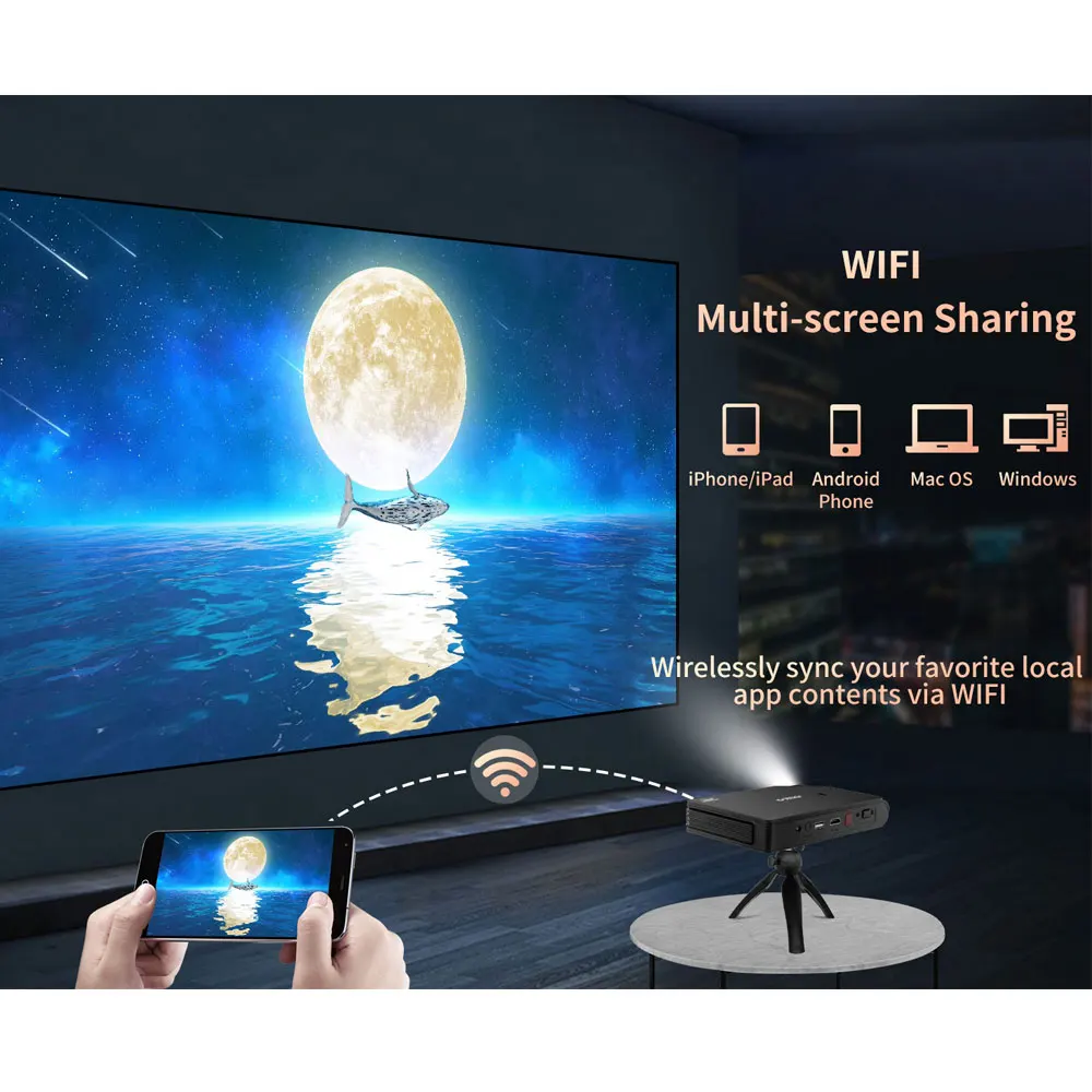 Карманный мини-проектор проектор для дома DLP Wi-Fi экран 150 дюйма Full HD домашний