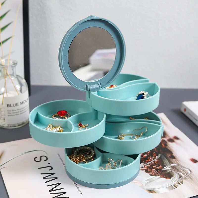 4 Layers Jewelry Storage Box 360 Degrees Rotary Holder Jewelry Organizer for Earrings Rubber Band Bracelet Small Items Organizer